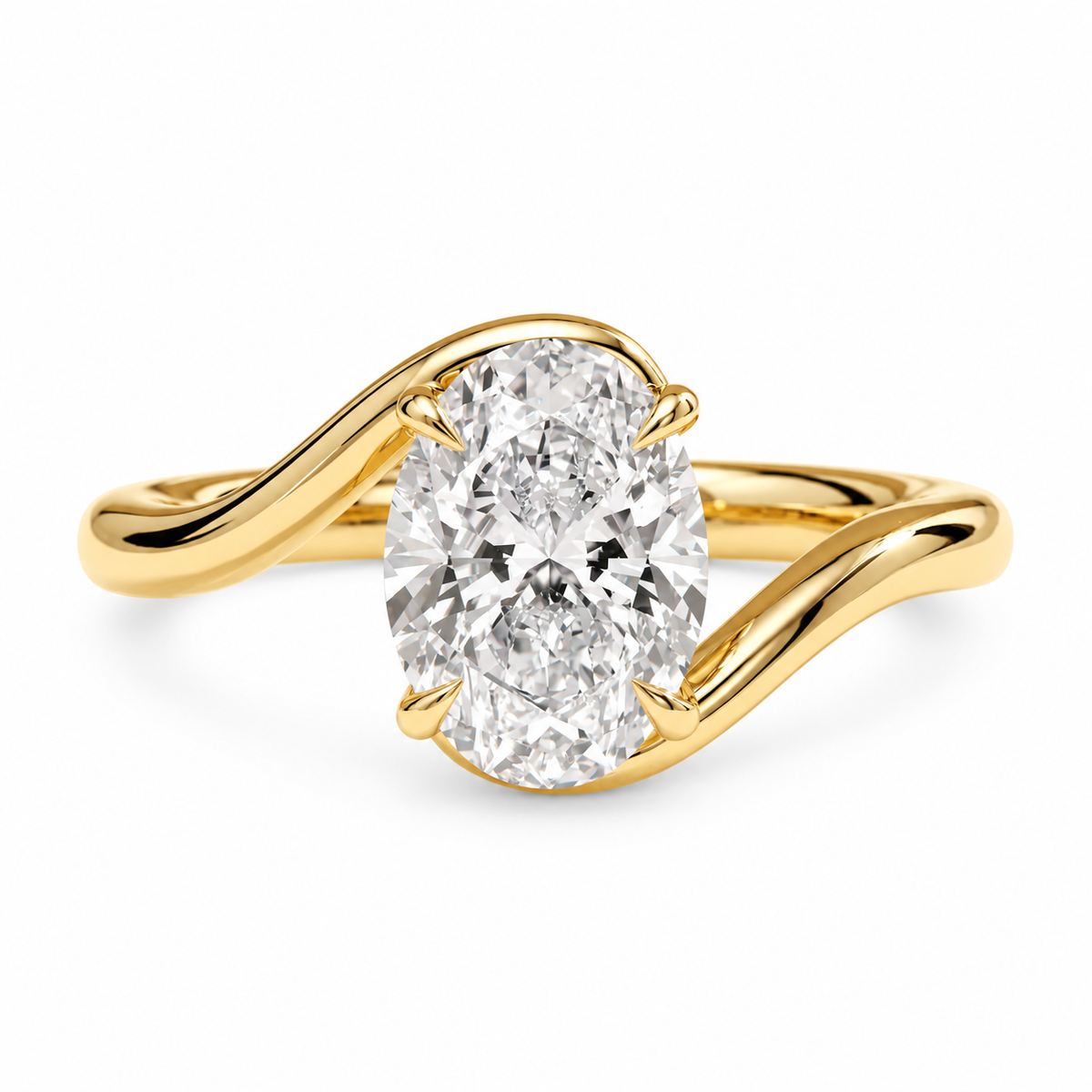 oval lab-grown diamond engagement ring in silver, three-quarter view