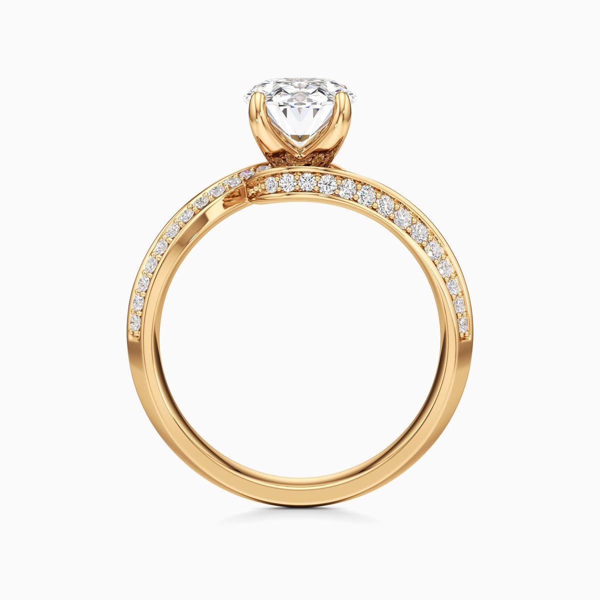 Oval Cut Lab Grown Diamond Engagement Ring with Bypass Wave Pavé Band
