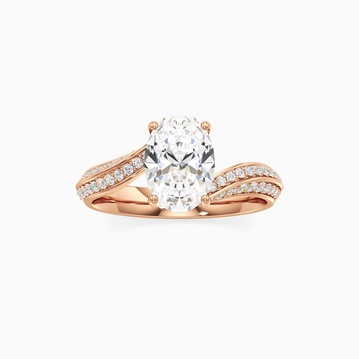 Oval Cut Lab Grown Diamond Engagement Ring with Bypass Wave Pavé Band