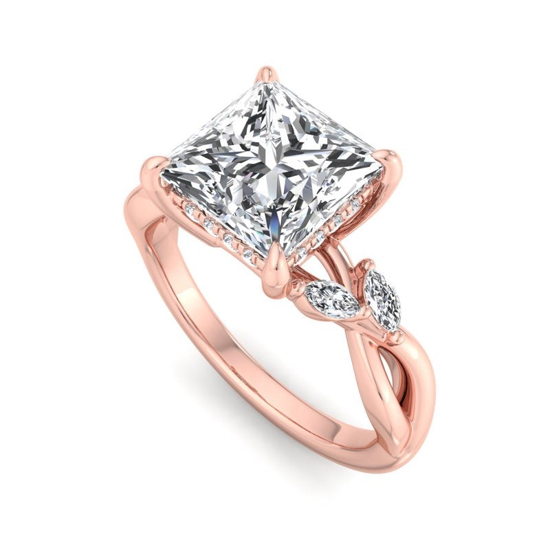 2.00ct Princess Cut Lab Grown Diamond Nature Inspired Engagement Ring