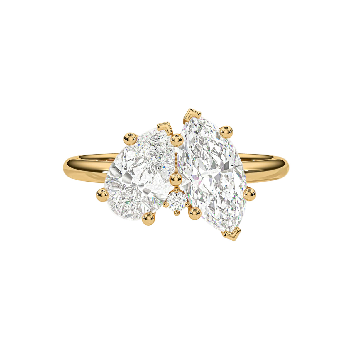 pear lab grown diamond engagement ring in silver, three-quarter view