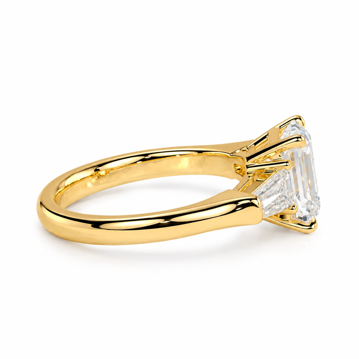 2 Carat Emerald Cut Trilogy Ring Lab Grown Diamond Engagement Ring