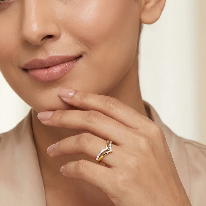 Chevron Pavé Lab Grown Diamond & Moissanite Stackable Ring