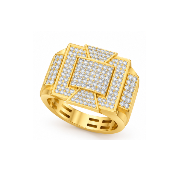 Geometric Men's Hip Hop Iced-Out Lab-Grown Diamond & Moissanite Statement Ring -- 12gm