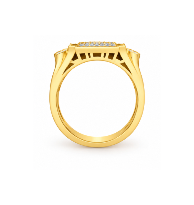 Geometric Men's Hip Hop Iced-Out Lab-Grown Diamond & Moissanite Statement Ring -- 12gm