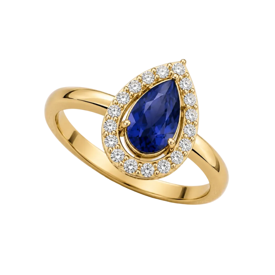 pear lab grown diamond halo engagement ring in 14k, top view