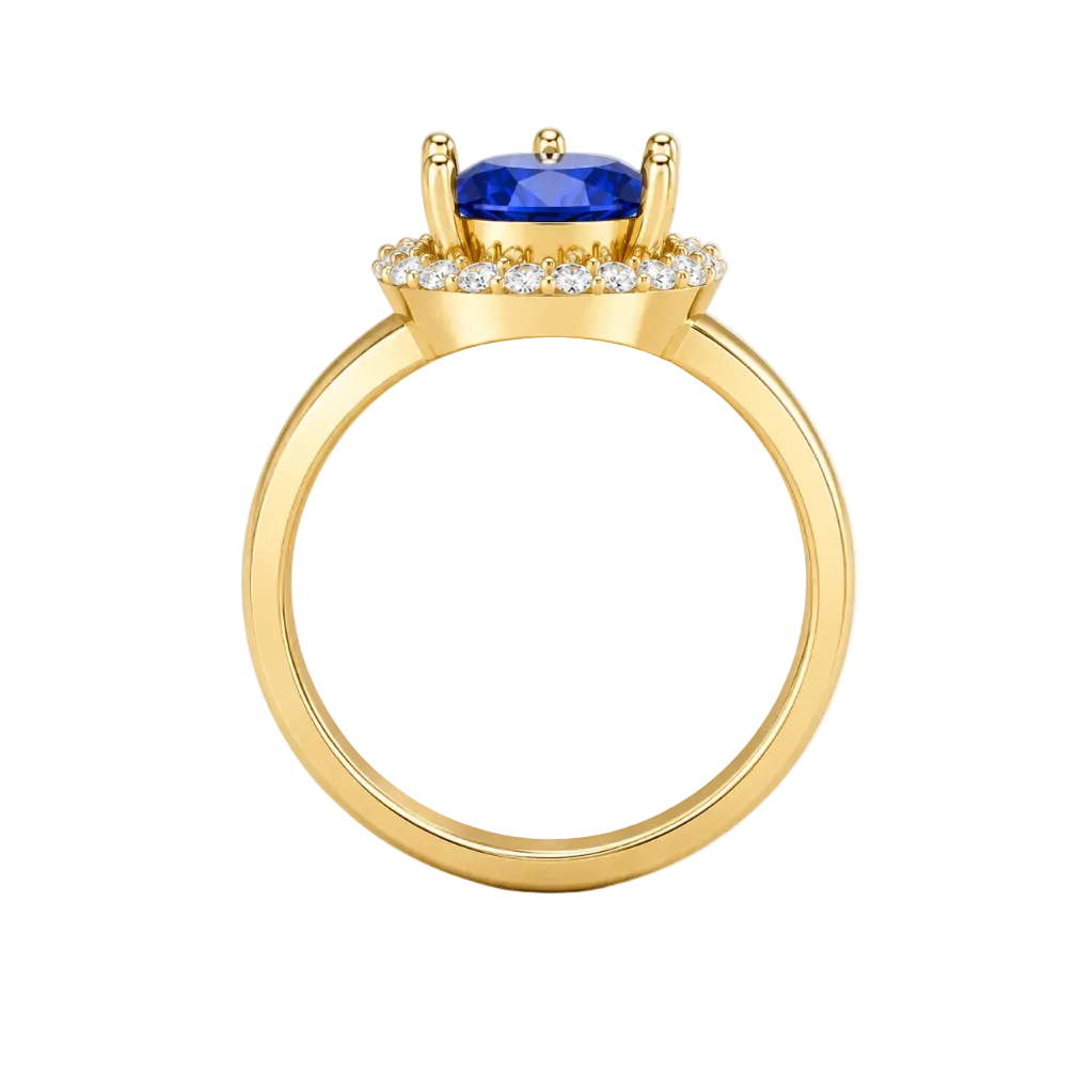 Pear Cut Blue Sapphire & Lab Grown Diamond Halo Engagement Ring