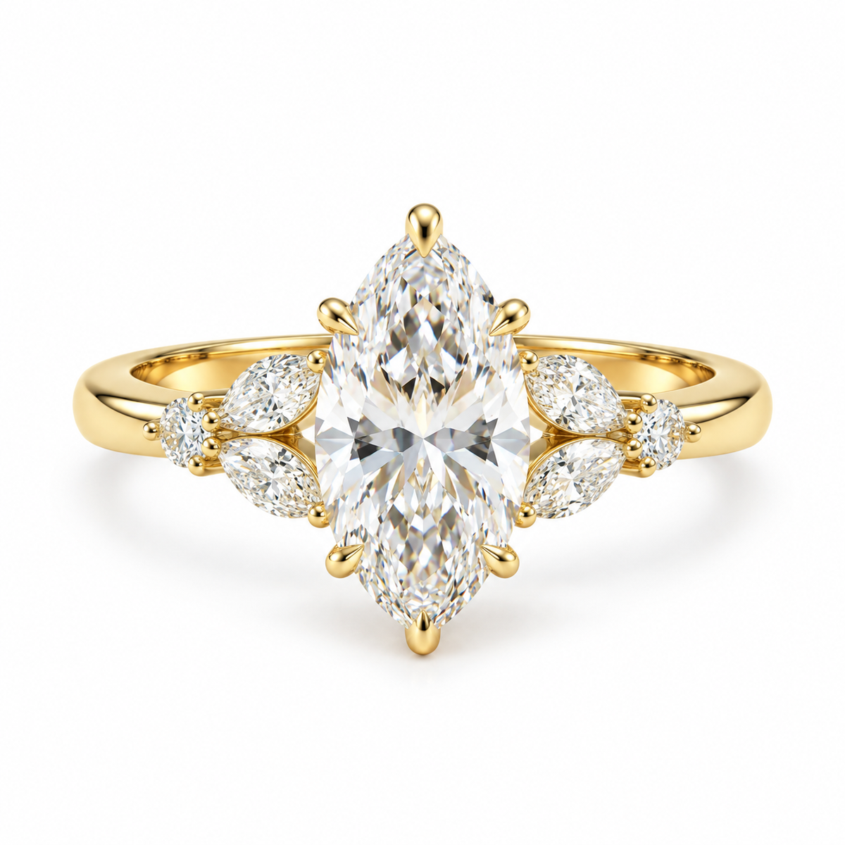 marquise lab grown diamond engagement ring in silver, three-quarter view