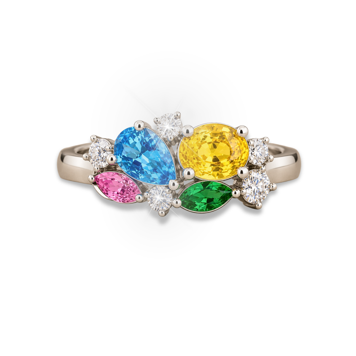 Multicolor Gemstone & Diamond Ring Blue, Yellow, Pink & Green Gemstone Statement Ring