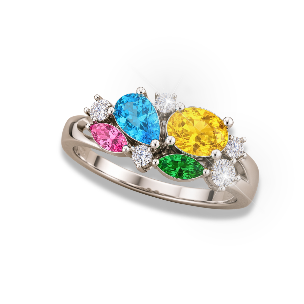 Multicolor Gemstone & Diamond Ring Blue, Yellow, Pink & Green Gemstone Statement Ring