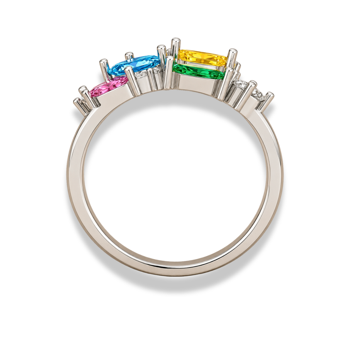 Multicolor Gemstone & Diamond Ring Blue, Yellow, Pink & Green Gemstone Statement Ring