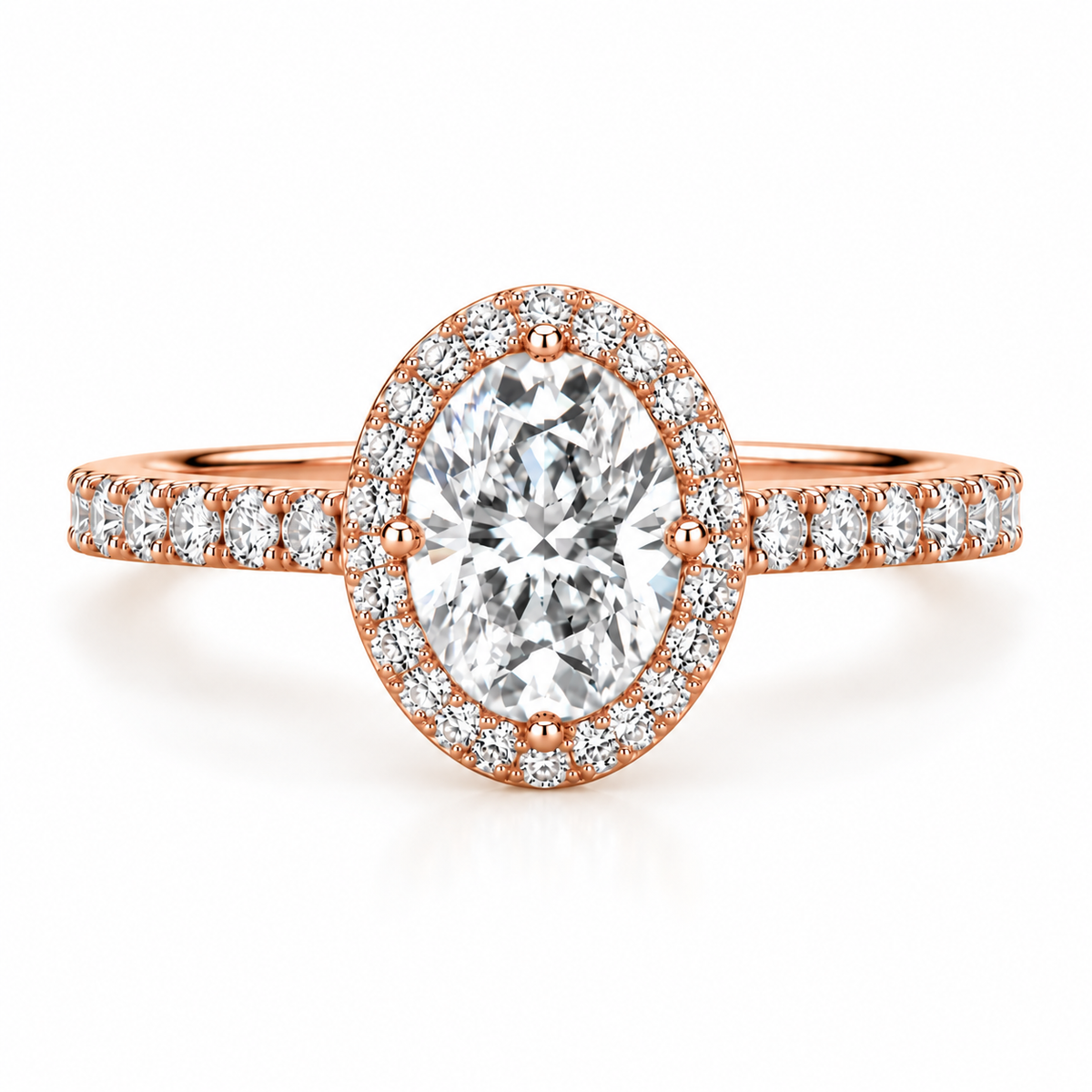 Oval Cut Lab Grown Diamond & Moissanite Halo Engagement Ring with Pavé Band