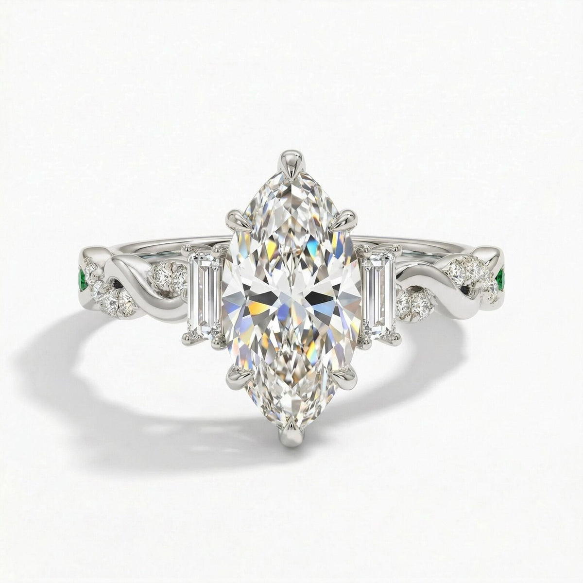marquise lab grown diamond engagement ring in gold, top view
