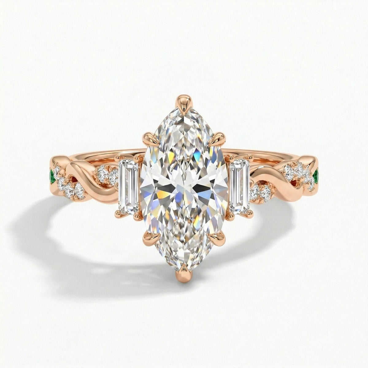 marquise lab grown diamond engagement ring in gold, side profile