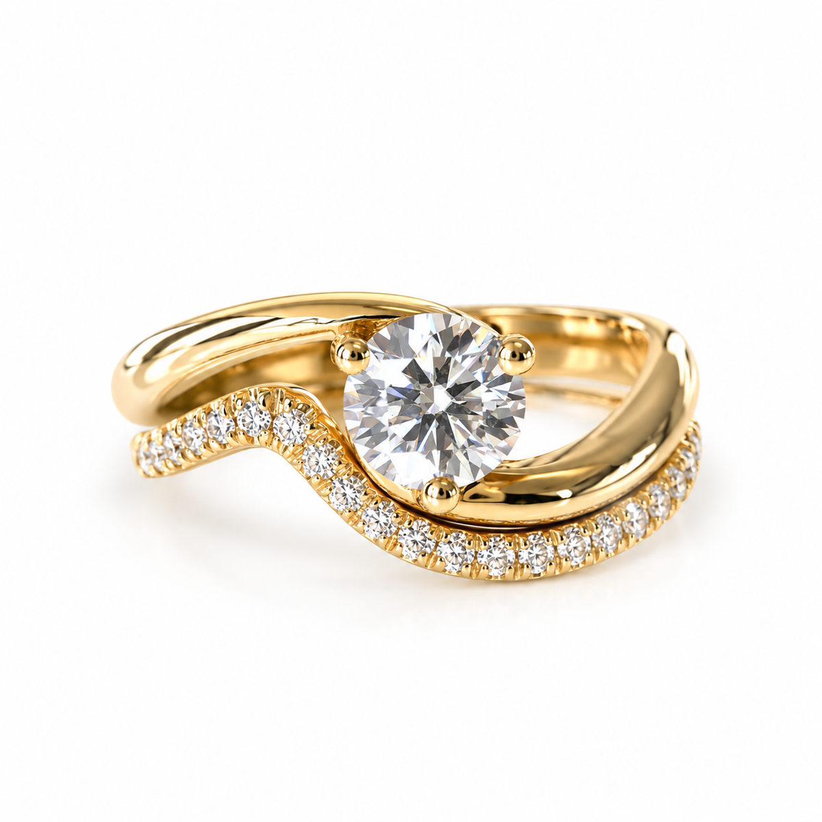 1.25 CT Round Swirl Solitaire Lab Grown Diamond Bridal Set