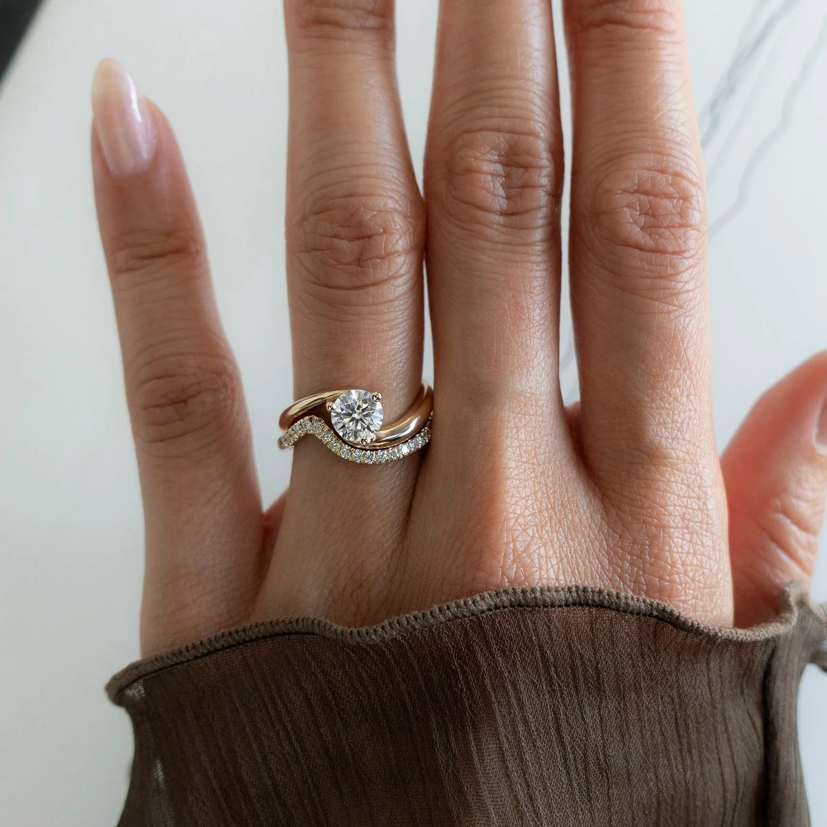 1.25 CT Round Swirl Solitaire Lab Grown Diamond Bridal Set