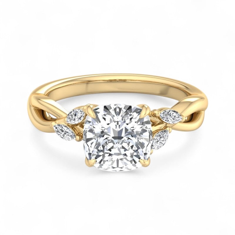 2.00ct Cushion Cut Lab Grown Diamond Twisted Pave Engagement Ring