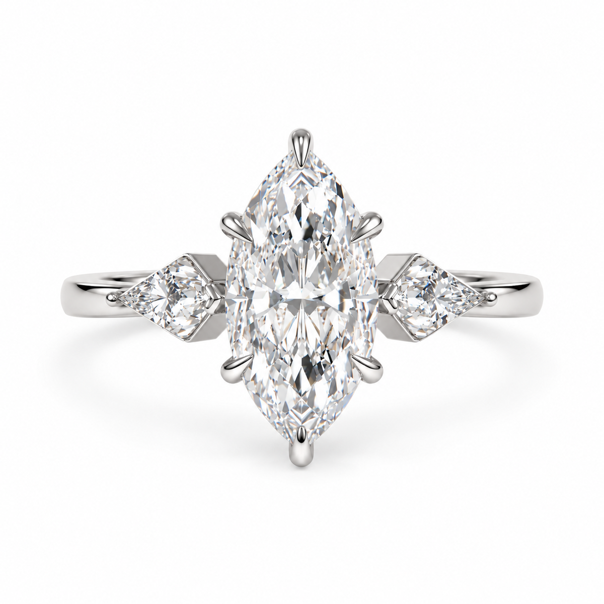 marquise lab grown diamond engagement ring in gold, detail of the setting