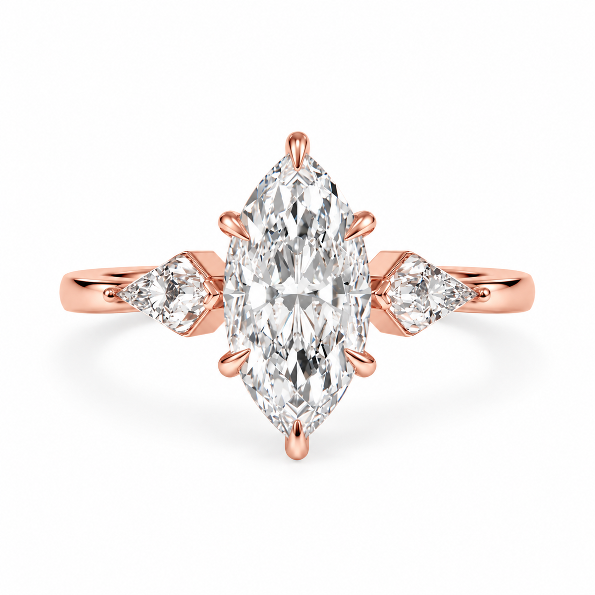 marquise lab grown diamond engagement ring in gold, on-hand