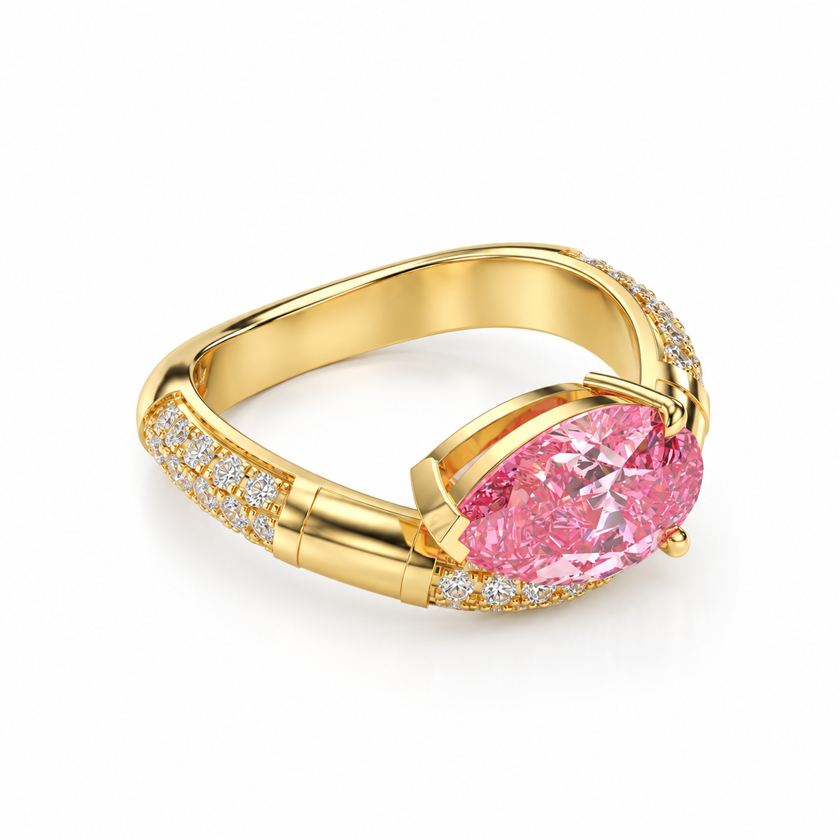pear lab grown diamond engagement ring in 14k gold, top view