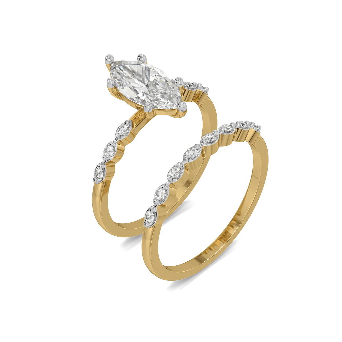 Classic Marquise Cut Lab Grown Diamond & Moissanite Bridal Ring Set