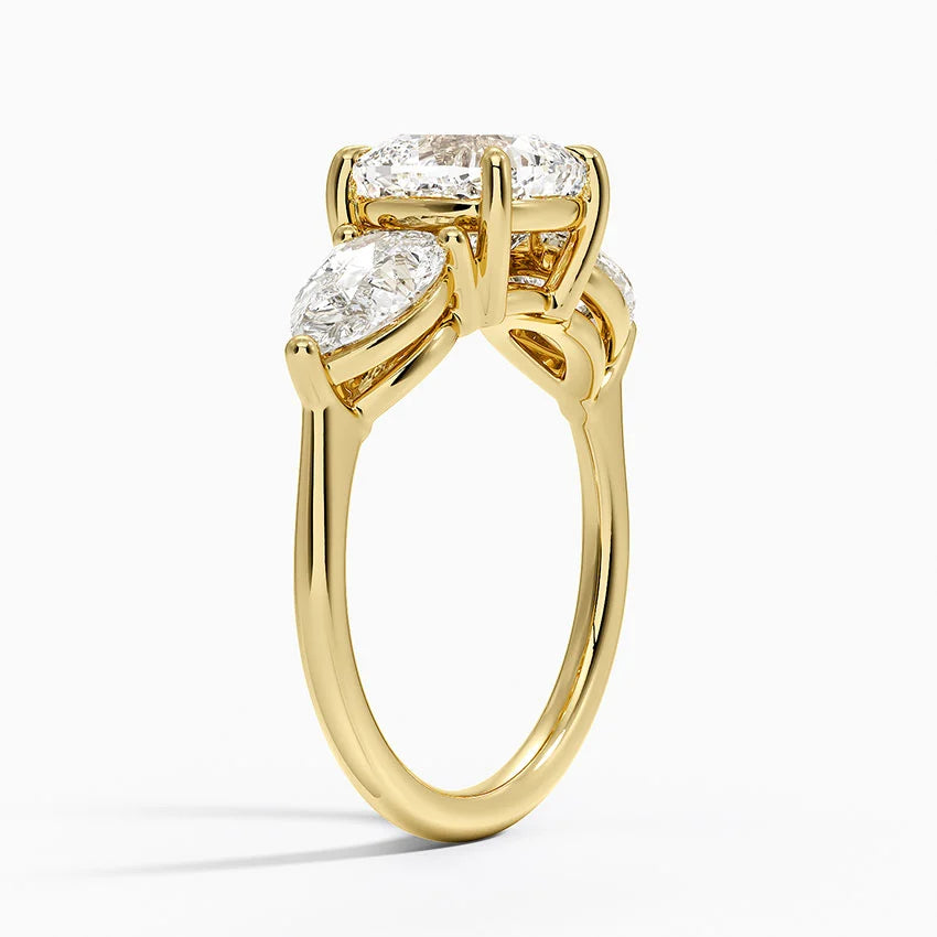 Luxe Opera Cushion Cut And Pear Cut Three Stone Diamond Ring