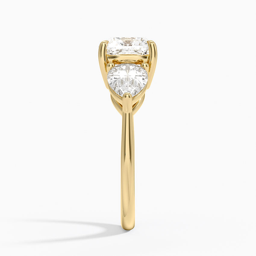 Luxe Opera Cushion Cut And Pear Cut Three Stone Diamond Ring