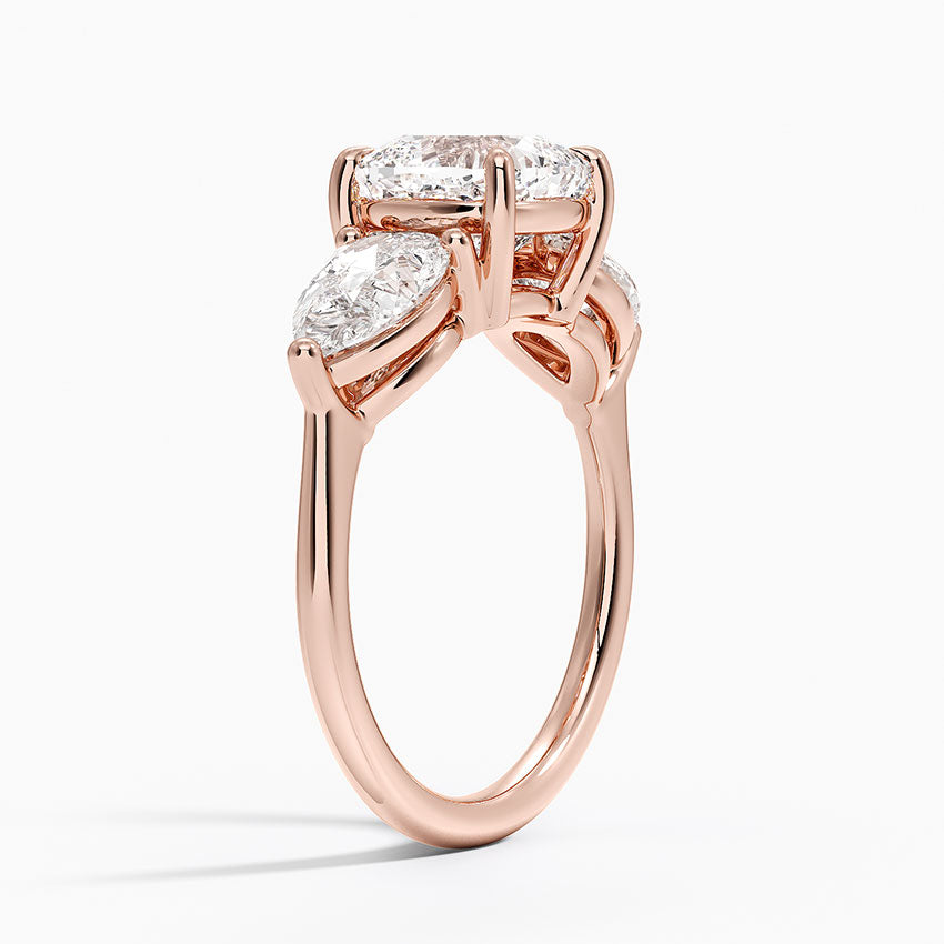 Luxe Opera Cushion Cut And Pear Cut Three Stone Diamond Ring