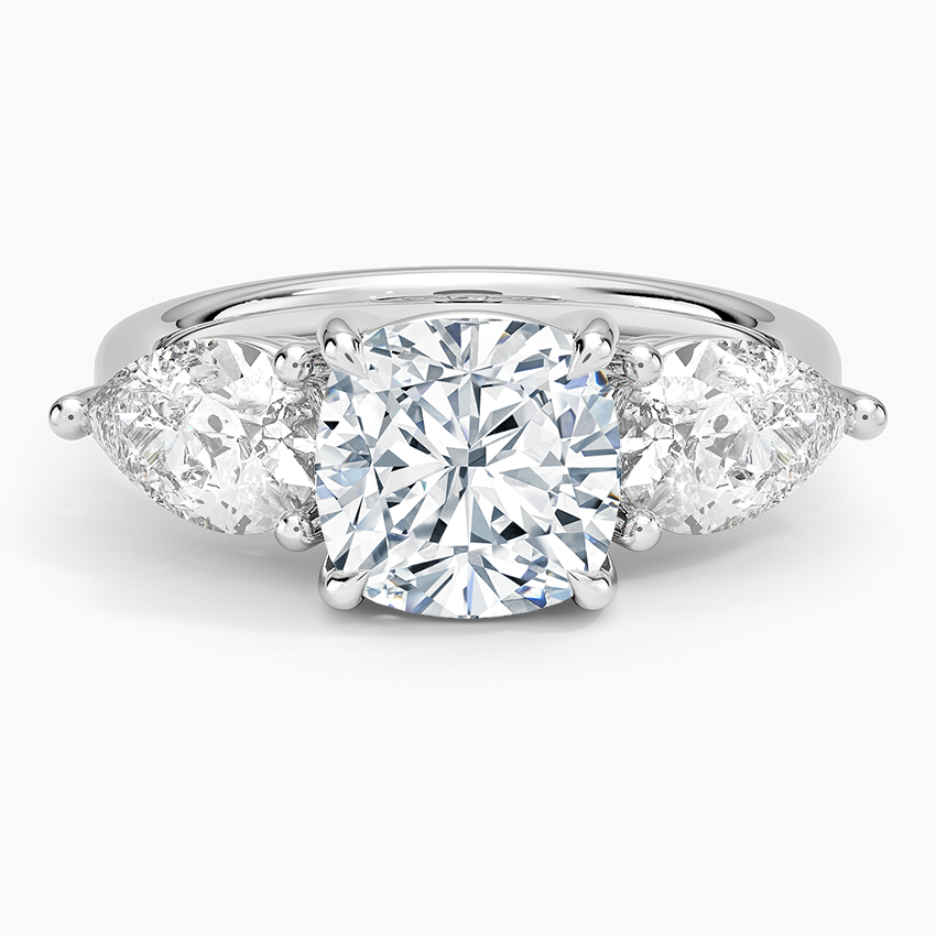 Luxe Opera Cushion Cut And Pear Cut Three Stone Diamond Ring