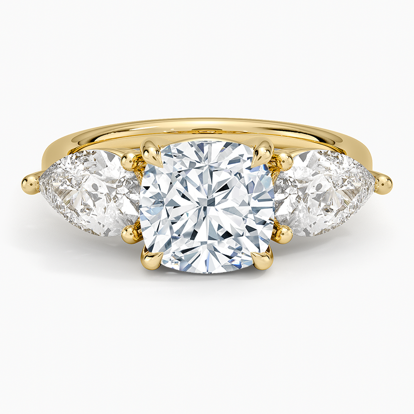 Luxe Opera Cushion Cut And Pear Cut Three Stone Diamond Ring