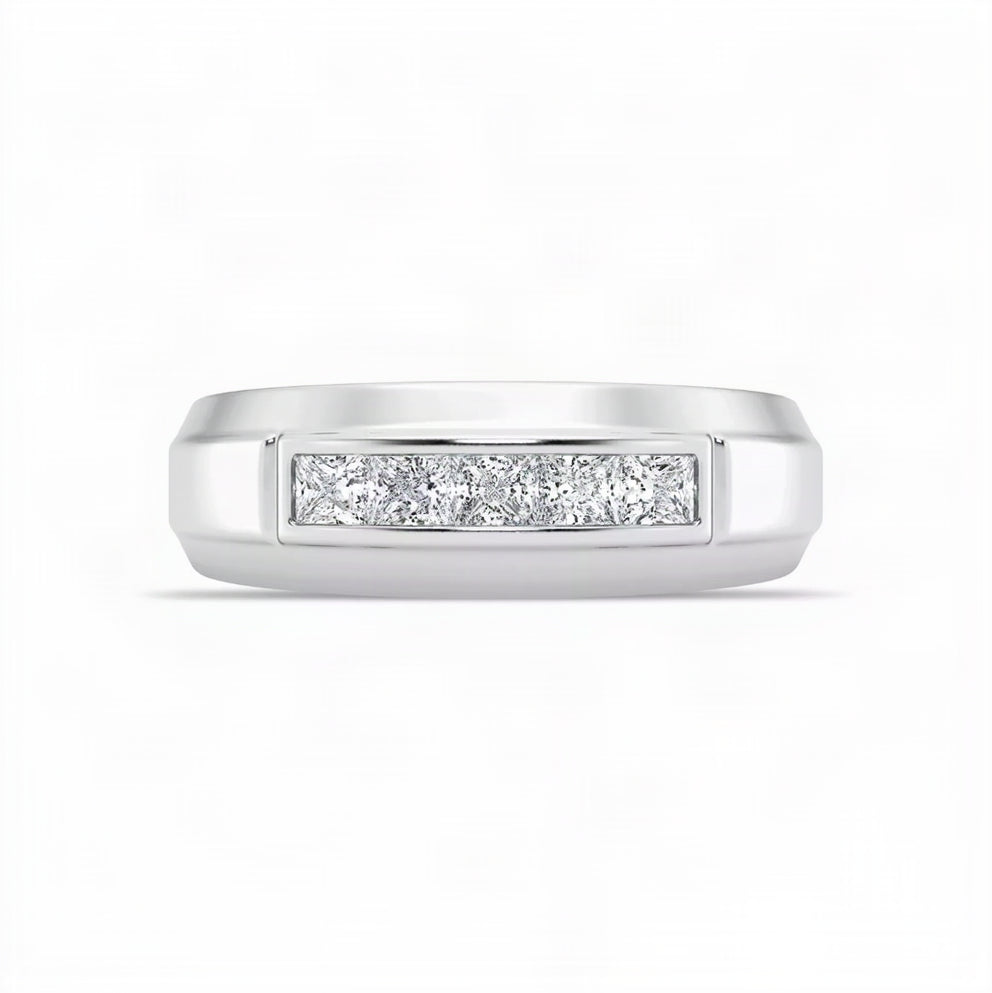 princess lab grown diamond band in silver, three-quarter view