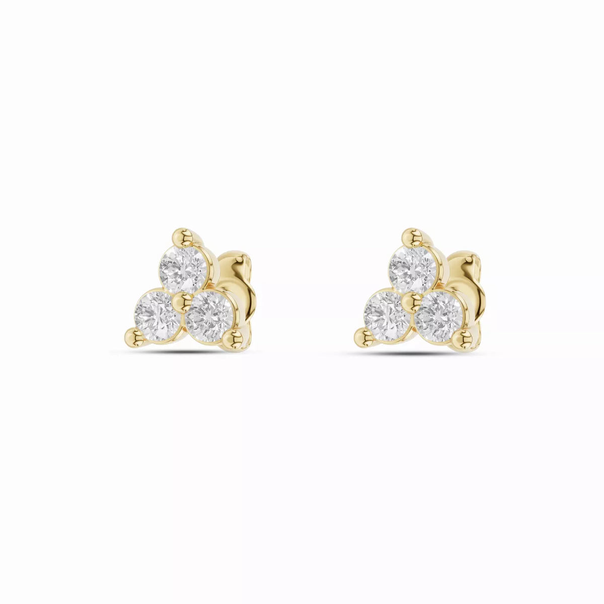 round lab grown diamond stud earrings in silver, three-quarter view