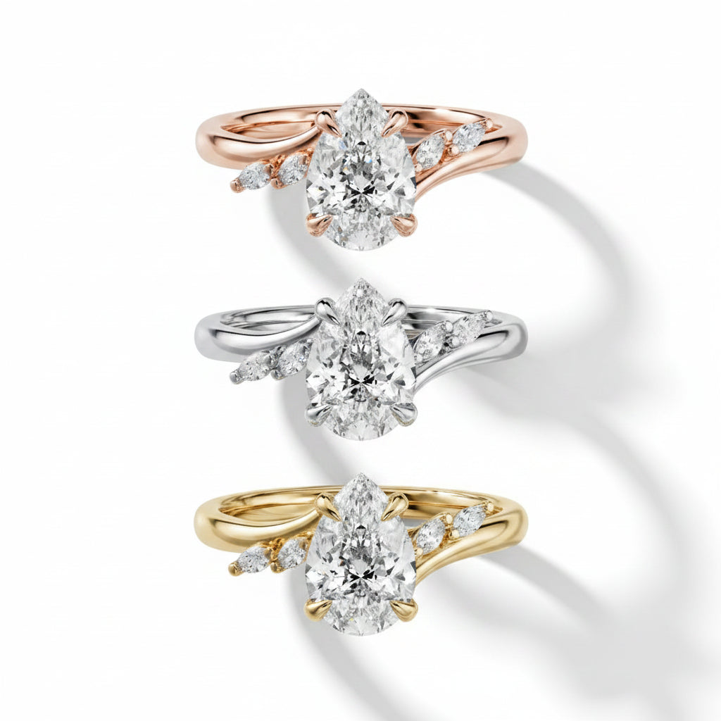 Pear Cut Floral Nature Inspired Lab Grown Diamond & Moissanite Engagement Ring