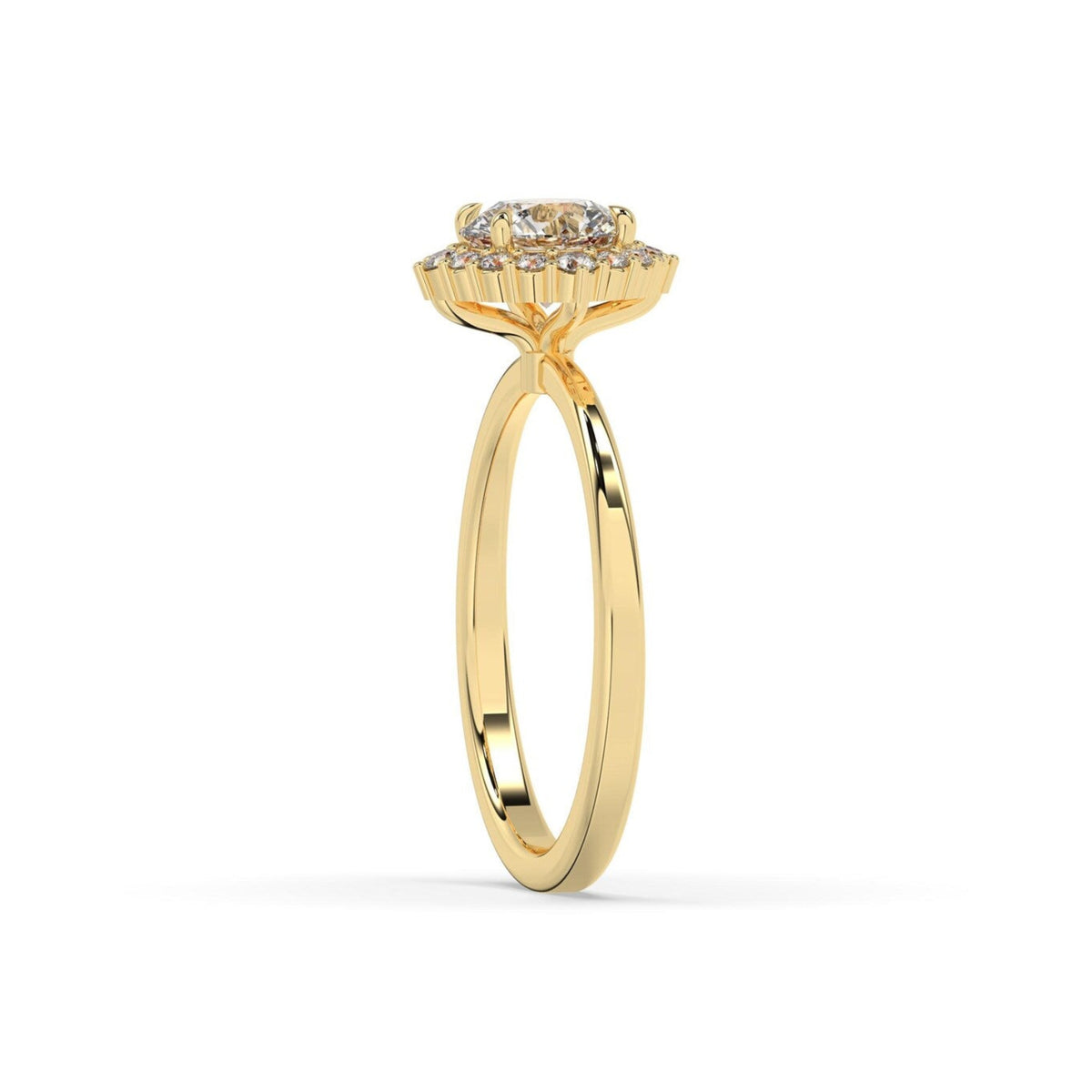 round lab grown diamond engagement ring in 14K, top view