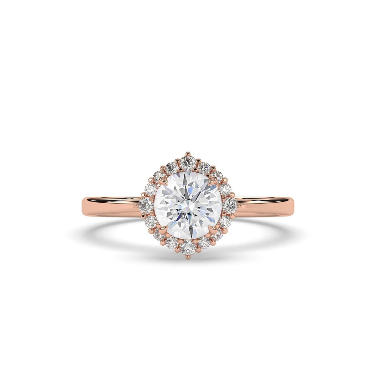Round Halo Engagement Ring Lab Diamond - Vintage Rosette Design