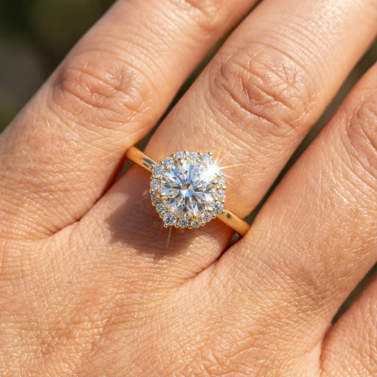 Round Halo Engagement Ring Lab Diamond - Vintage Rosette Design