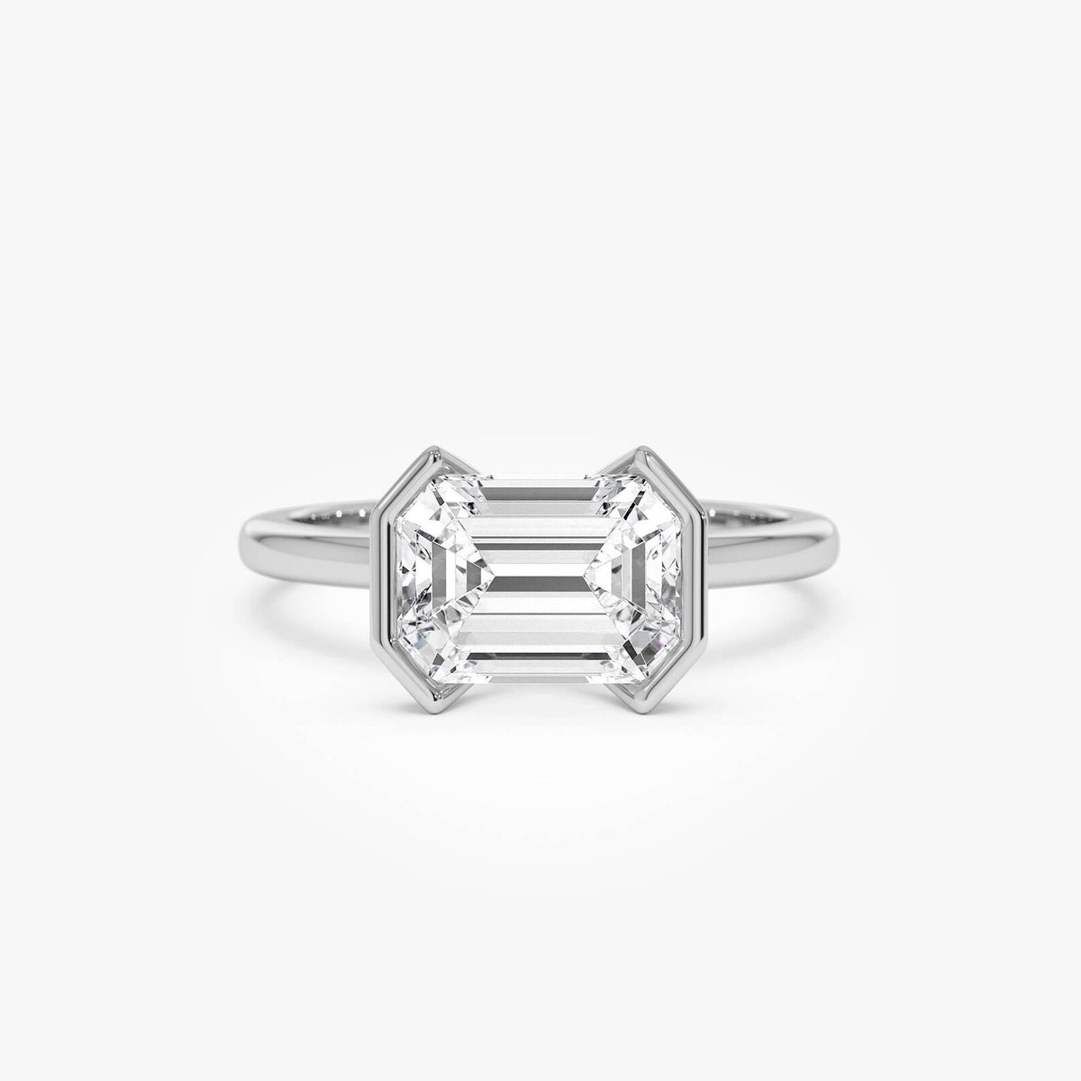 emerald lab grown diamond engagement ring in gold, side profile