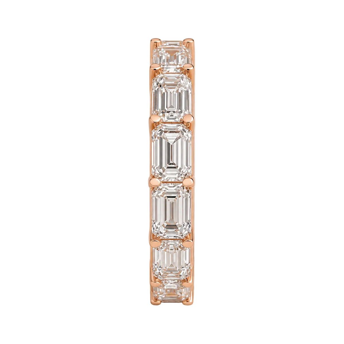 emerald lab grown diamond eternity ring in 18k, side profile