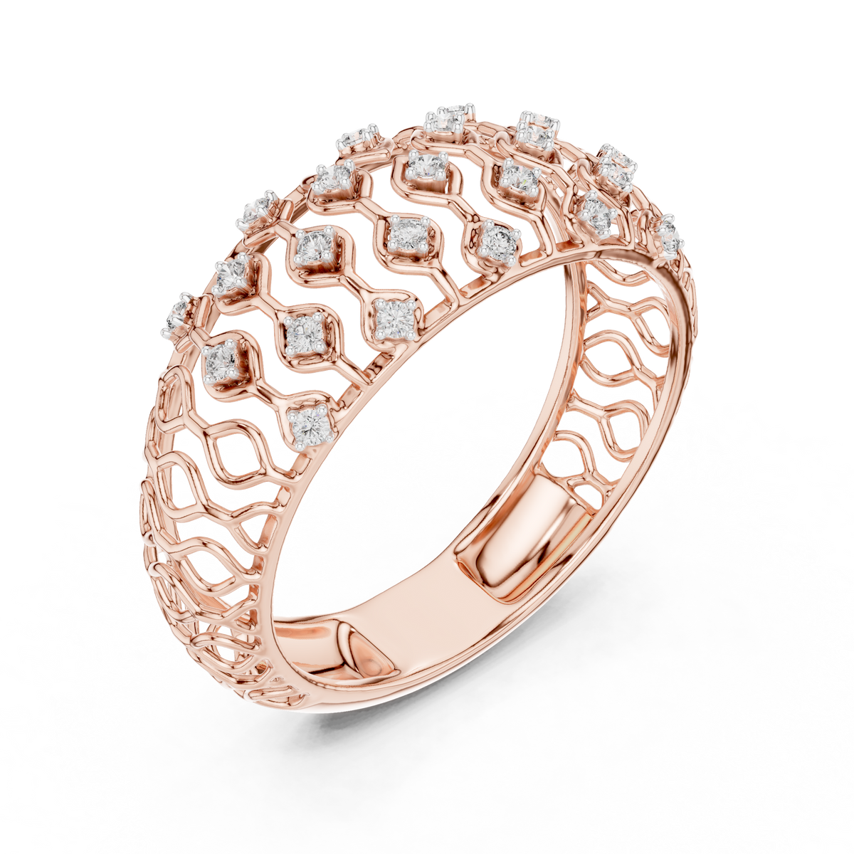 round lab grown diamond eternity band in 18K gold, side profile