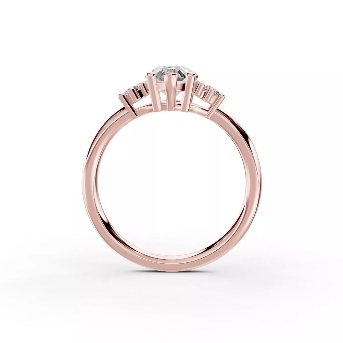 pear lab grown diamond engagement ring in silver, side profile