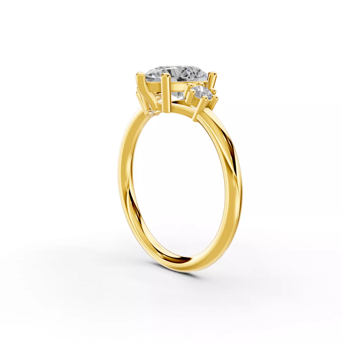Pear Cut Three Stone Engagement Ring with Round Side Stones – Lab Grown Diamond & Moissanite