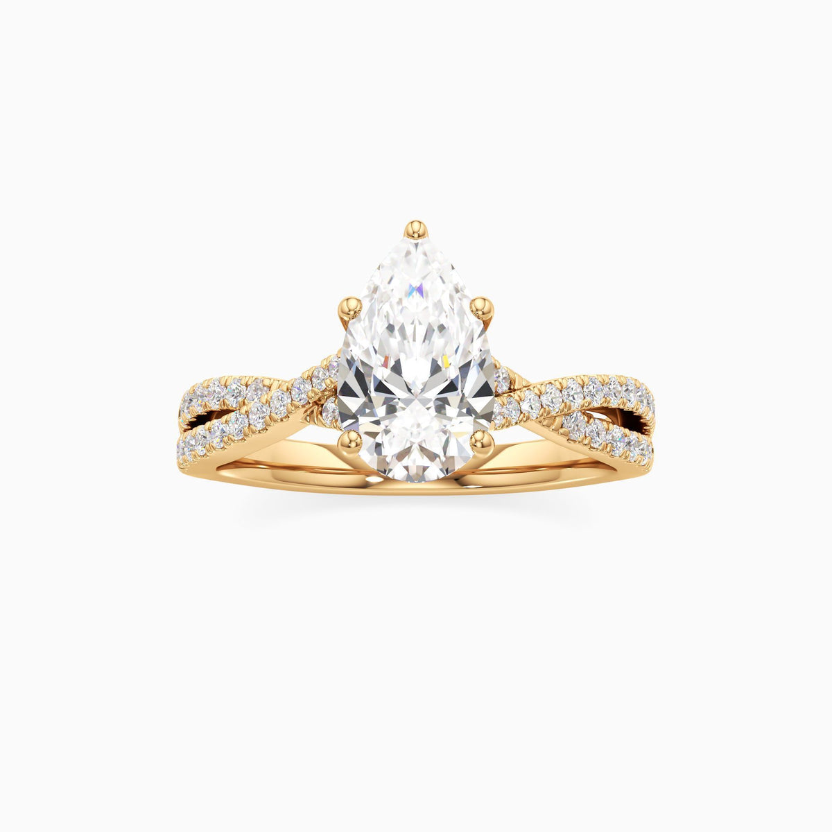 Pear Shaped Lab Grown Diamond Engagement Ring with Criss-Cross Pavé Shank