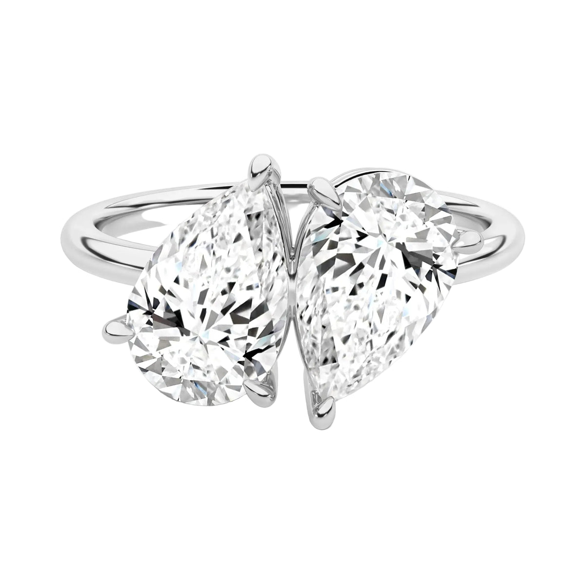 pear lab grown diamond engagement ring in various metals, three-quarter view
