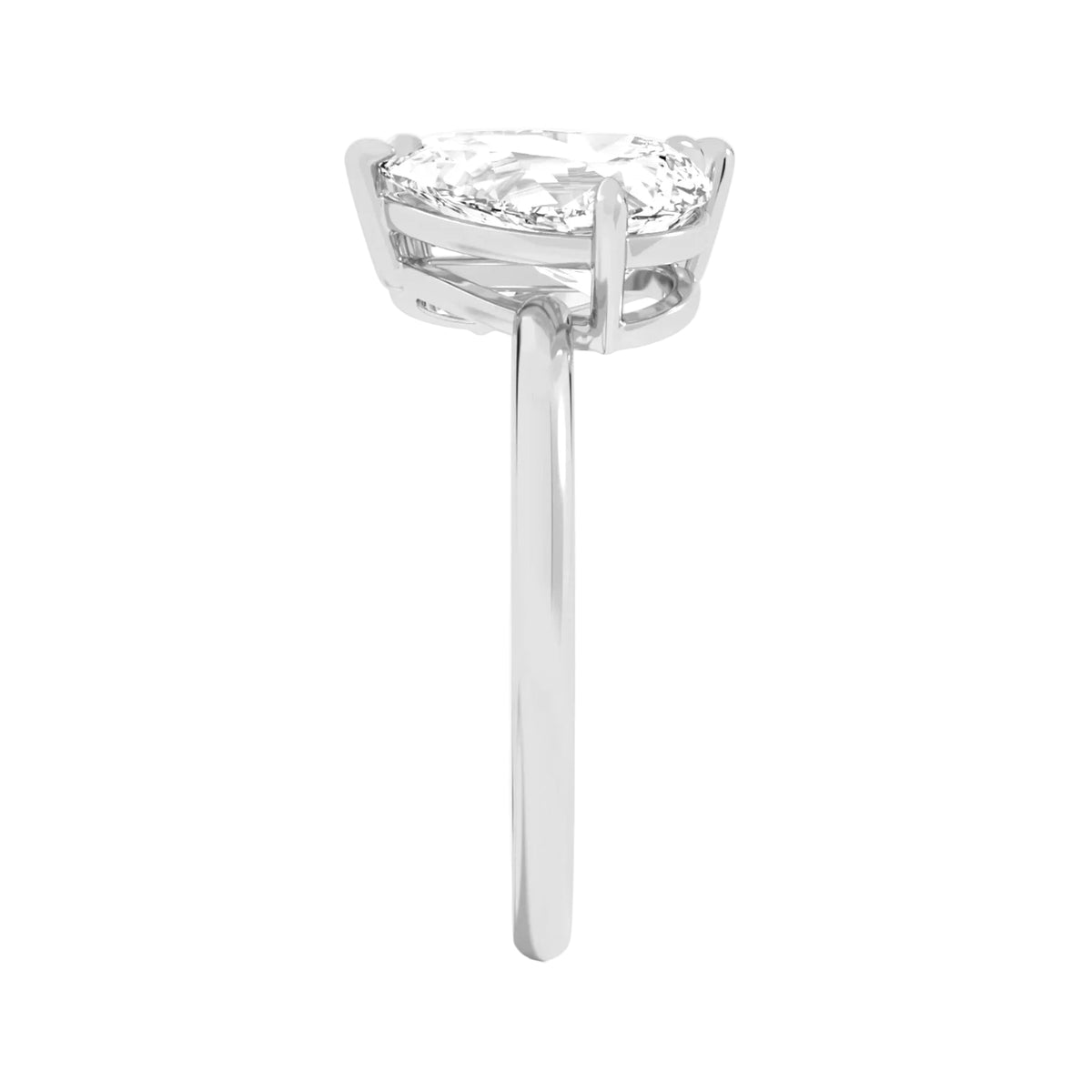 pear lab grown diamond engagement ring in various metals, side profile