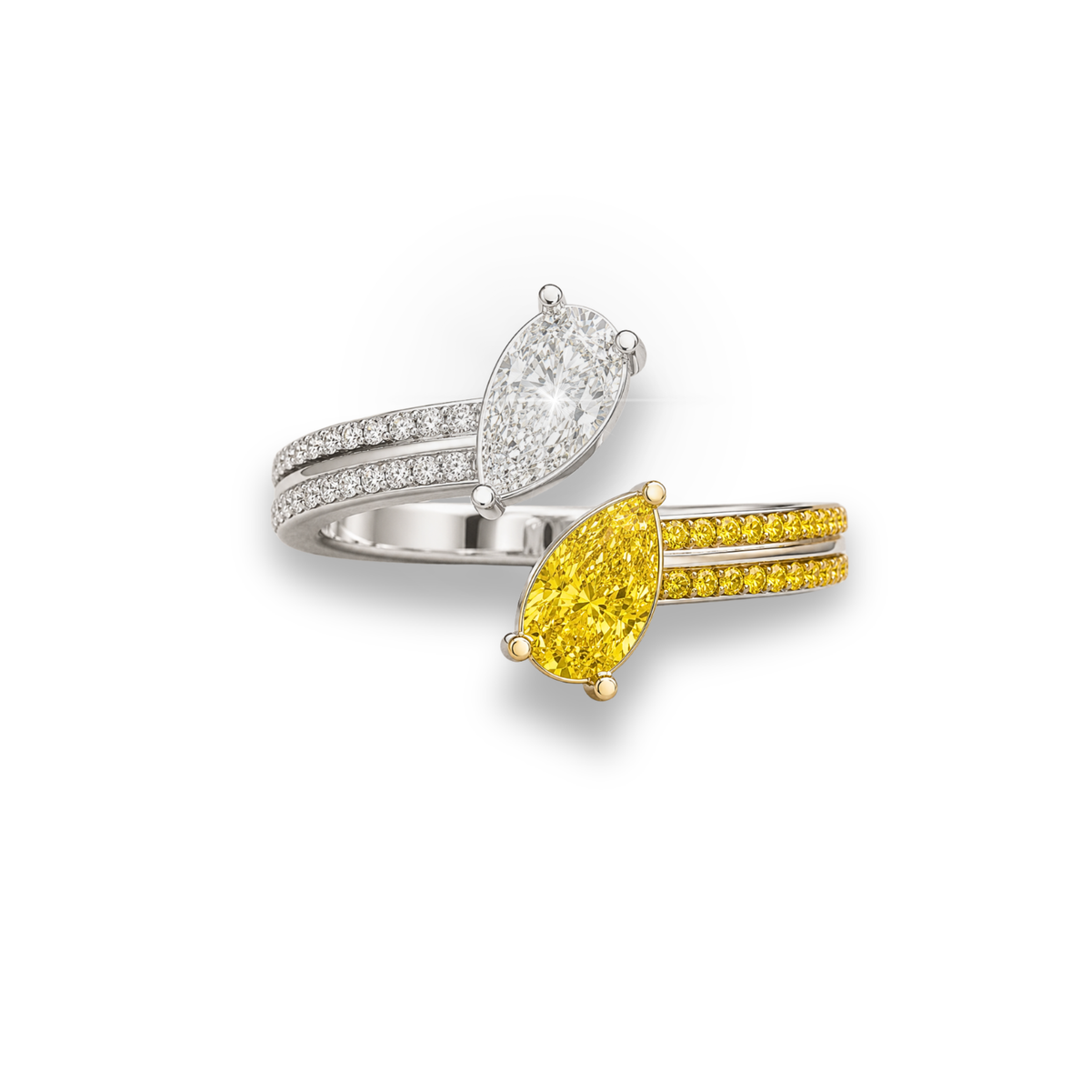 pear lab grown diamond engagement ring in silver, three-quarter view