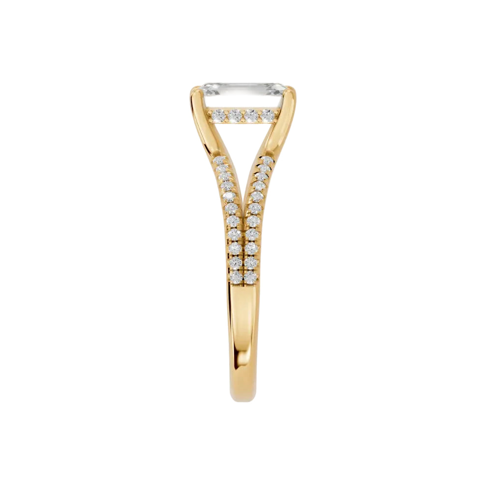 emerald lab grown diamond engagement ring in 14k, top view