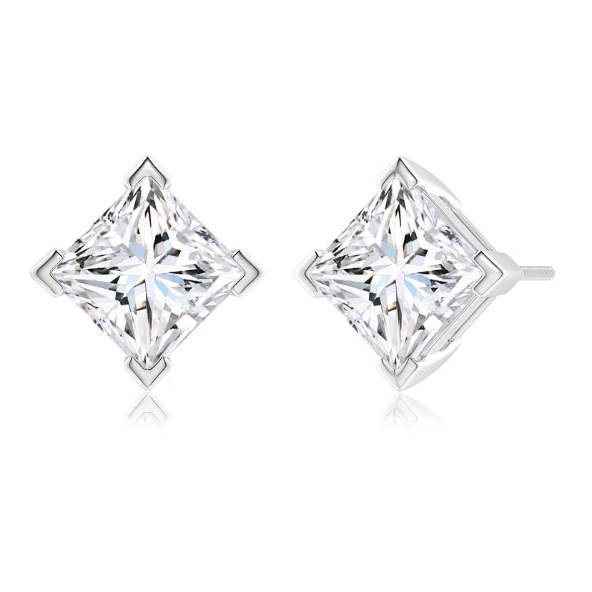 princess lab grown diamond earrings in 14K gold, top view