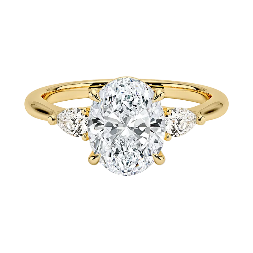 oval lab grown diamond engagement ring in silver, three-quarter view
