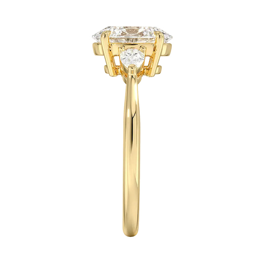 oval lab grown diamond engagement ring in 18k, side profile