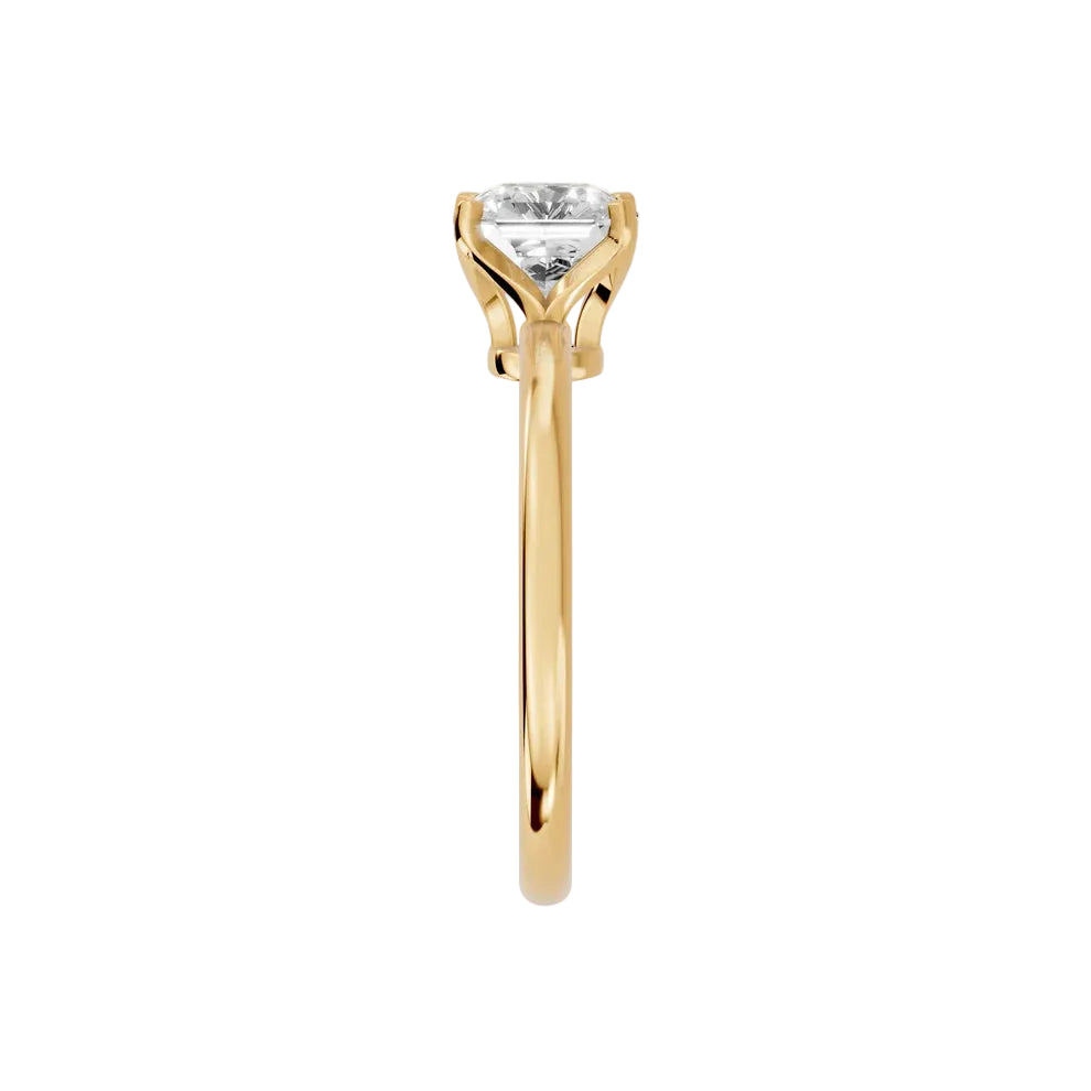 asscher lab grown diamond ring in 18k, side profile